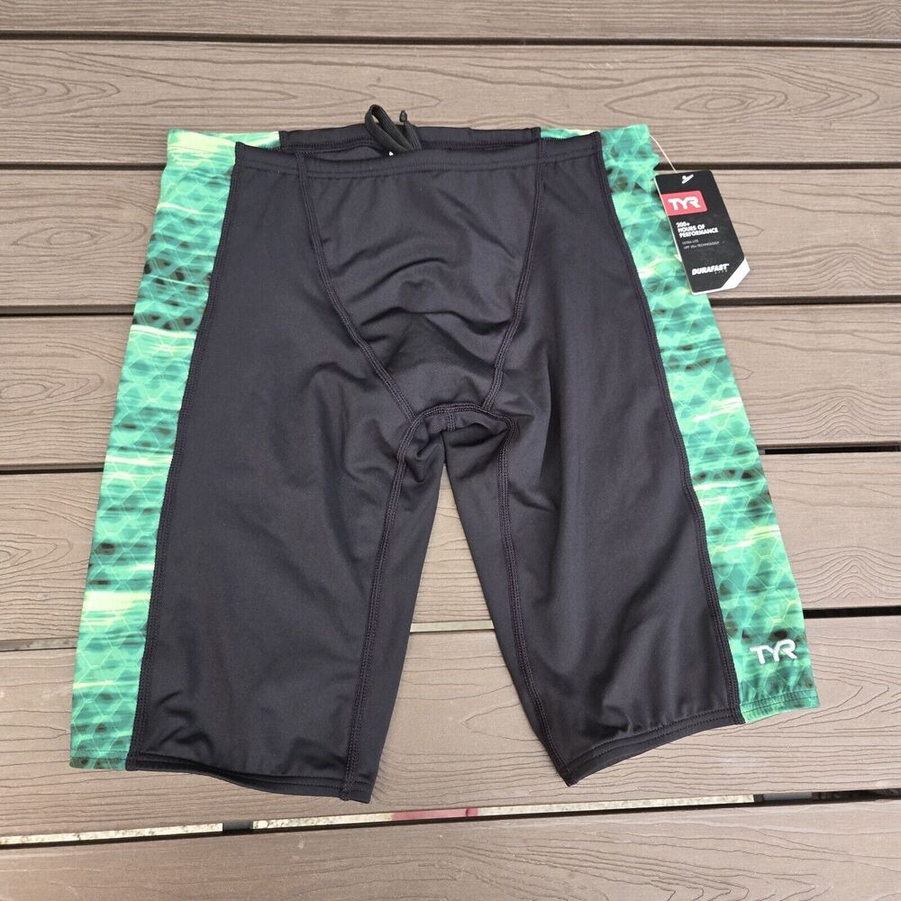 TYR Durafast Castaway Drawstring Green/black Swim Jammer Size 32 New